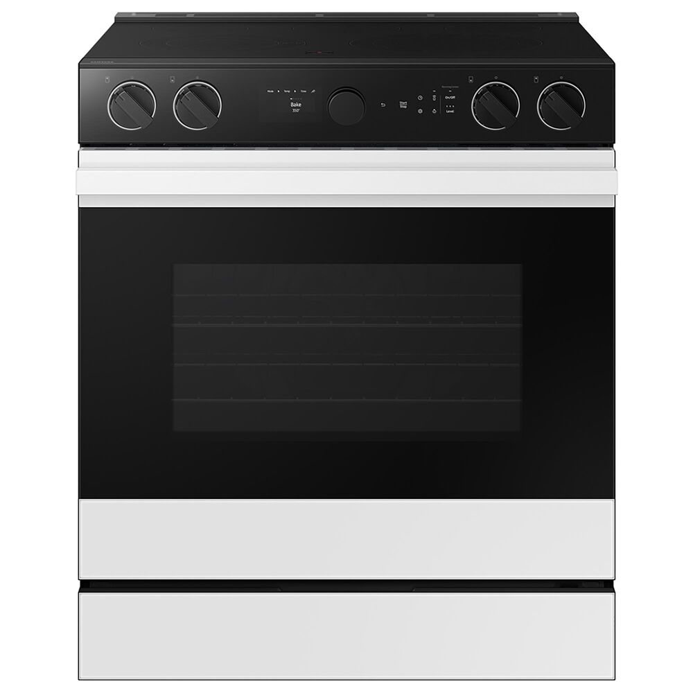 Samsung Bespoke 2-Piece Kitchen Package with 2.1 Cu. Ft. Over-The-Range Microwave and 6.3 Cu. Ft. Slide In Electric Range in White Glass, , large