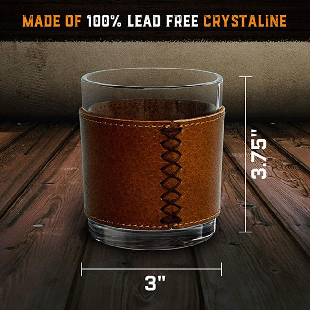 Aged &amp; Charred Leather Wrapped Whiskey Glasses in Multicolor (Set of 4), , large