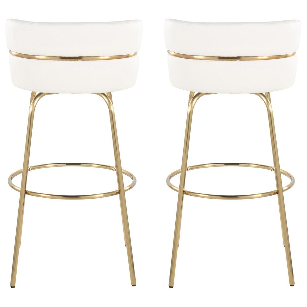 LumiSource Cinch 30" Swivel Barstool with White Upholstery in Gold (Set of 2), , large