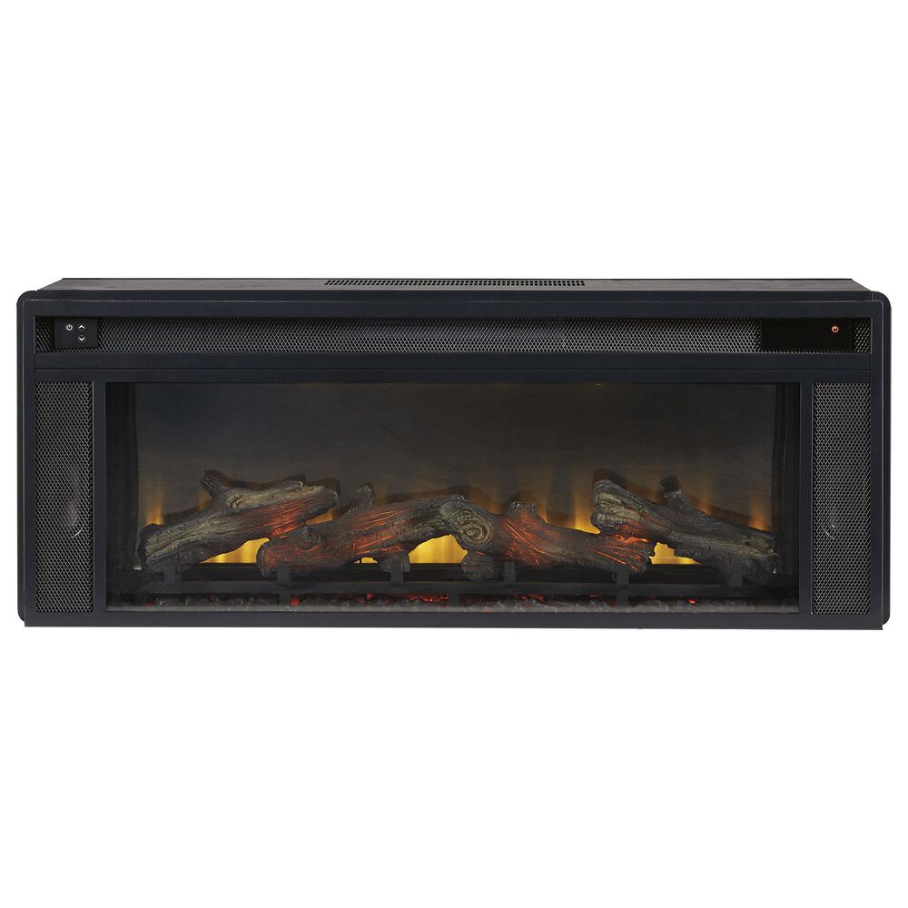 Ashley Foyland 83&quot; TV Stand with Electric Fireplace in Black and Brown, , large