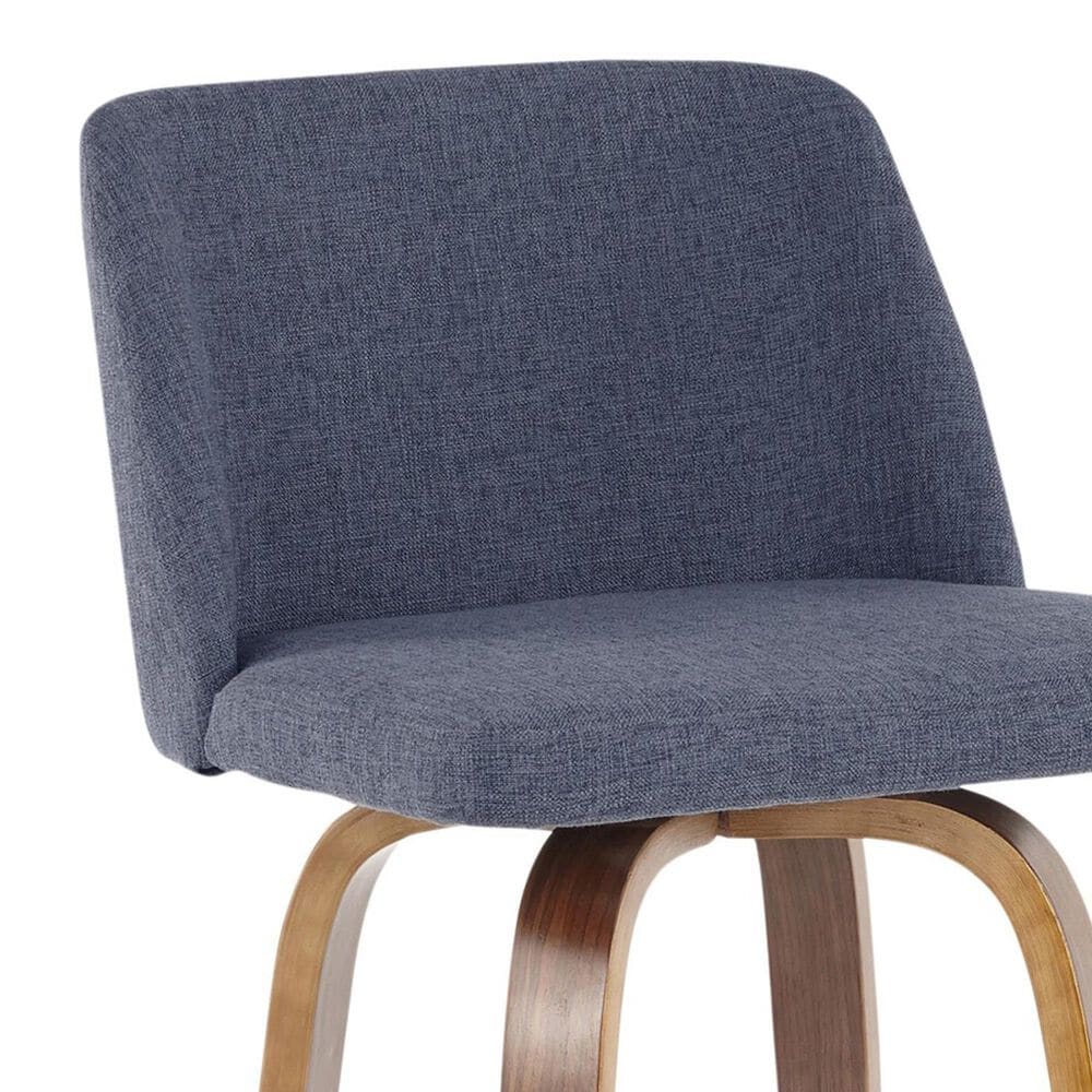 LumiSource Toriano Swivel Counter Stool with Blue Fabric Upholstery in Walnut and Chrome (Set of 2), , large
