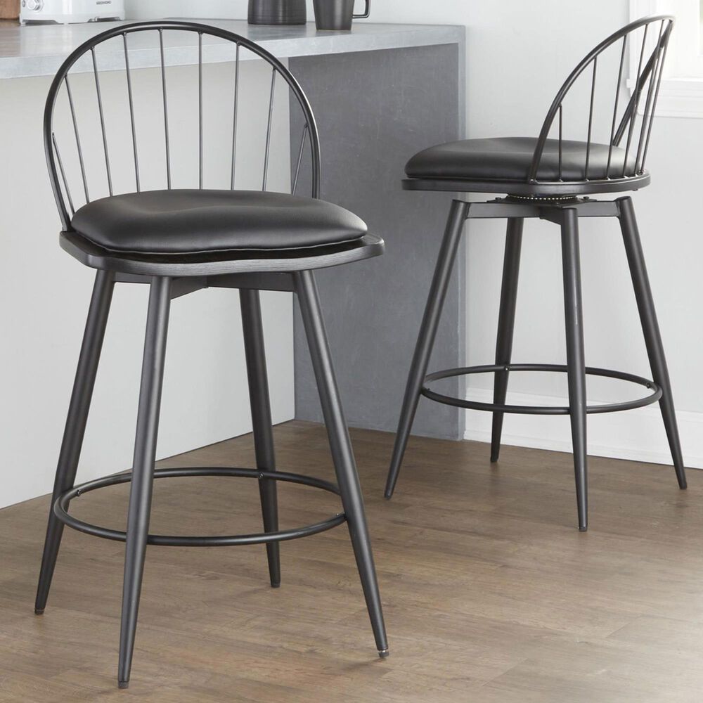 Lumisource Riley 26&quot; Swivel Counter Stool in Black &#40;Set of 2&#41;, , large