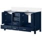 Lexora Home Jacques 60" Double Bathroom Vanity in Navy Blue with 2 cm White Quartz Top and Rectangular Sinks, , large