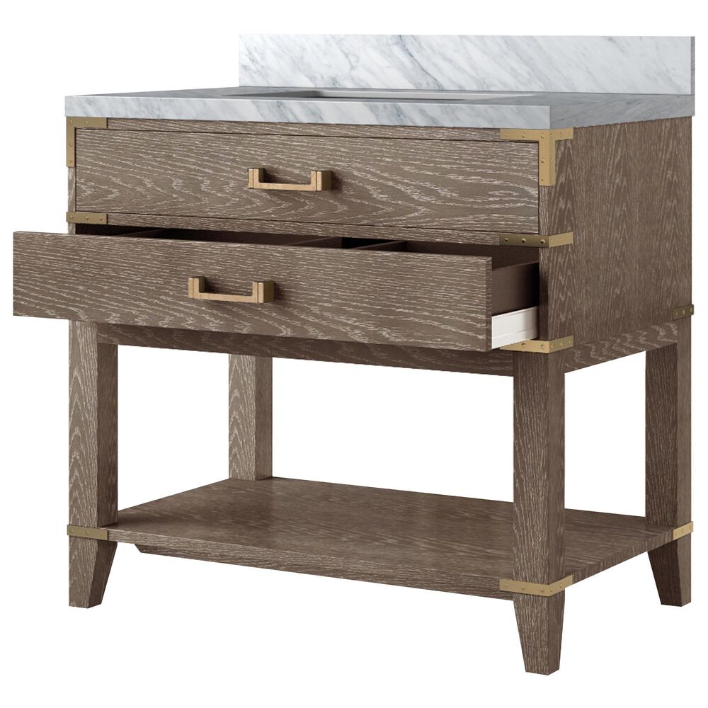 Lexora Home Norwalk 36&quot; Single Bathroom Vanity in Grey Oak with White Carrara Marble Top  and Rectangle Sink, , large