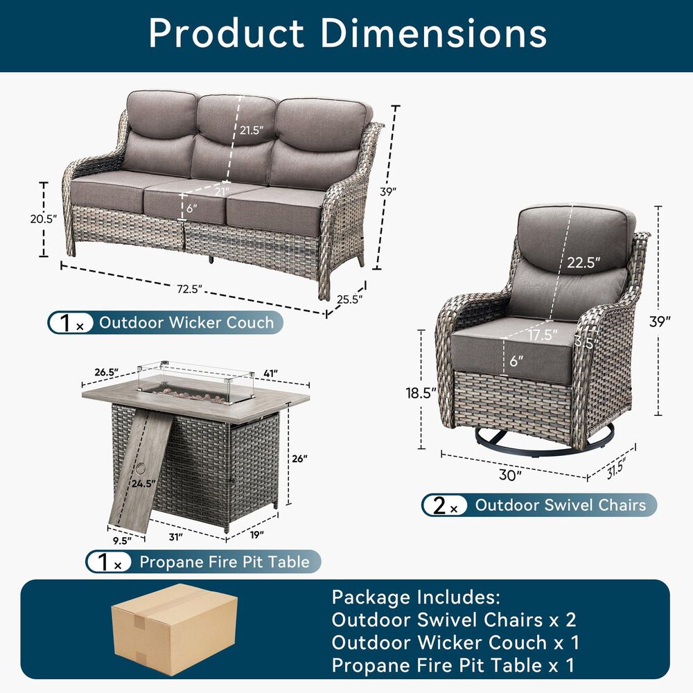 Sunwell Garden 4-Piece Firepit Set in Gray, , large