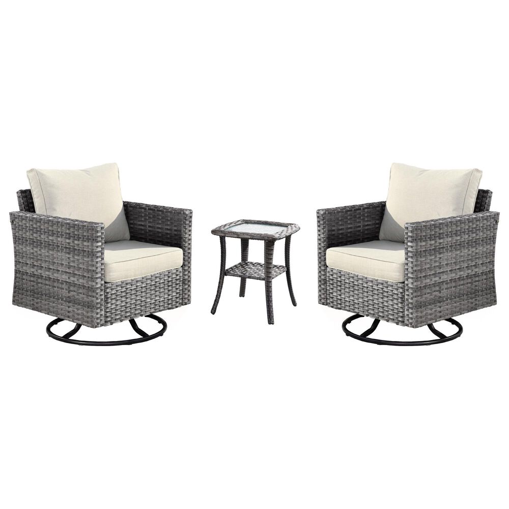 HOMLUX 3-Piece Patio Conversation Set with Square-Arm Swivel Rocking Chairs in Beige, , large