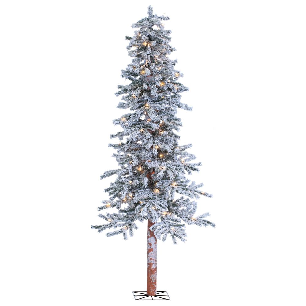 The Gerson Company 6" Pre-Lit Artificial Flocked Alpine with White Lights in Green, , large