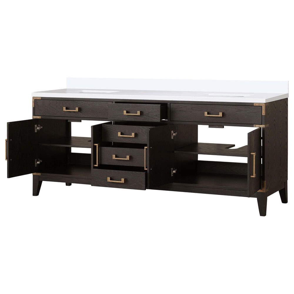 Lexora Home Laurel 80&quot; Double Bathroom Vanity in Brown Oak with White Quartz Top and Rectangular Sinks, , large
