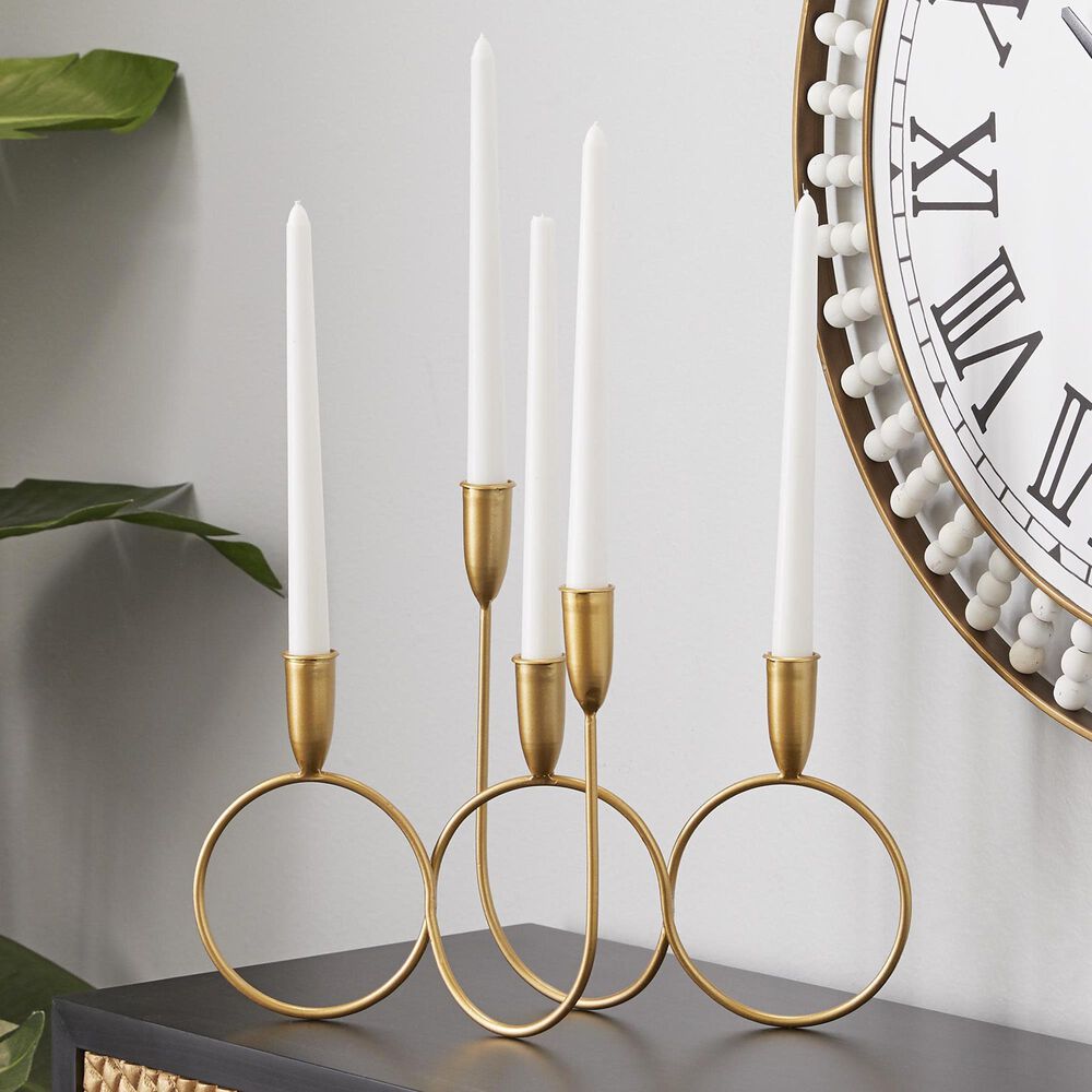 Maple and Jade Metal Decorative Candelabra in Polished Gold, , large