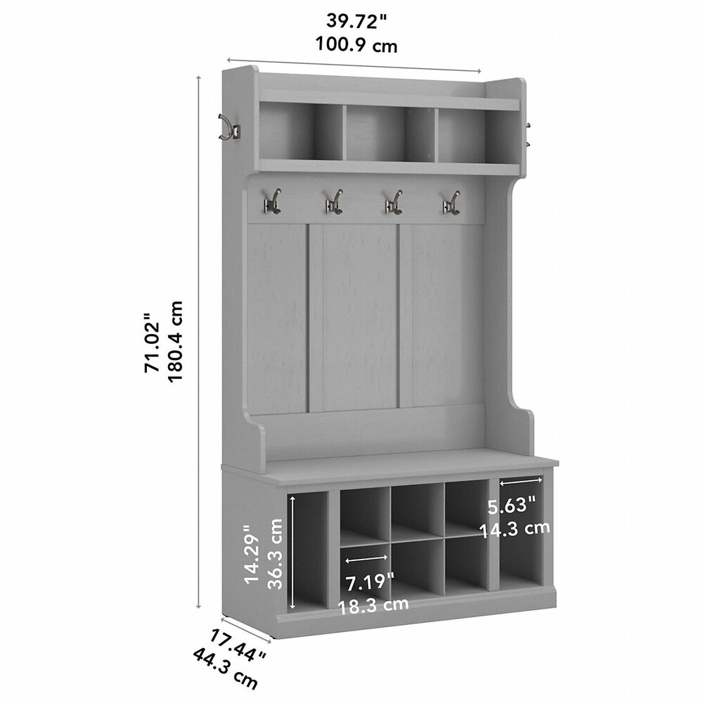 Bush Woodland Tall Hall Tree with Storage Bench in Cape Cod Gray NFM
