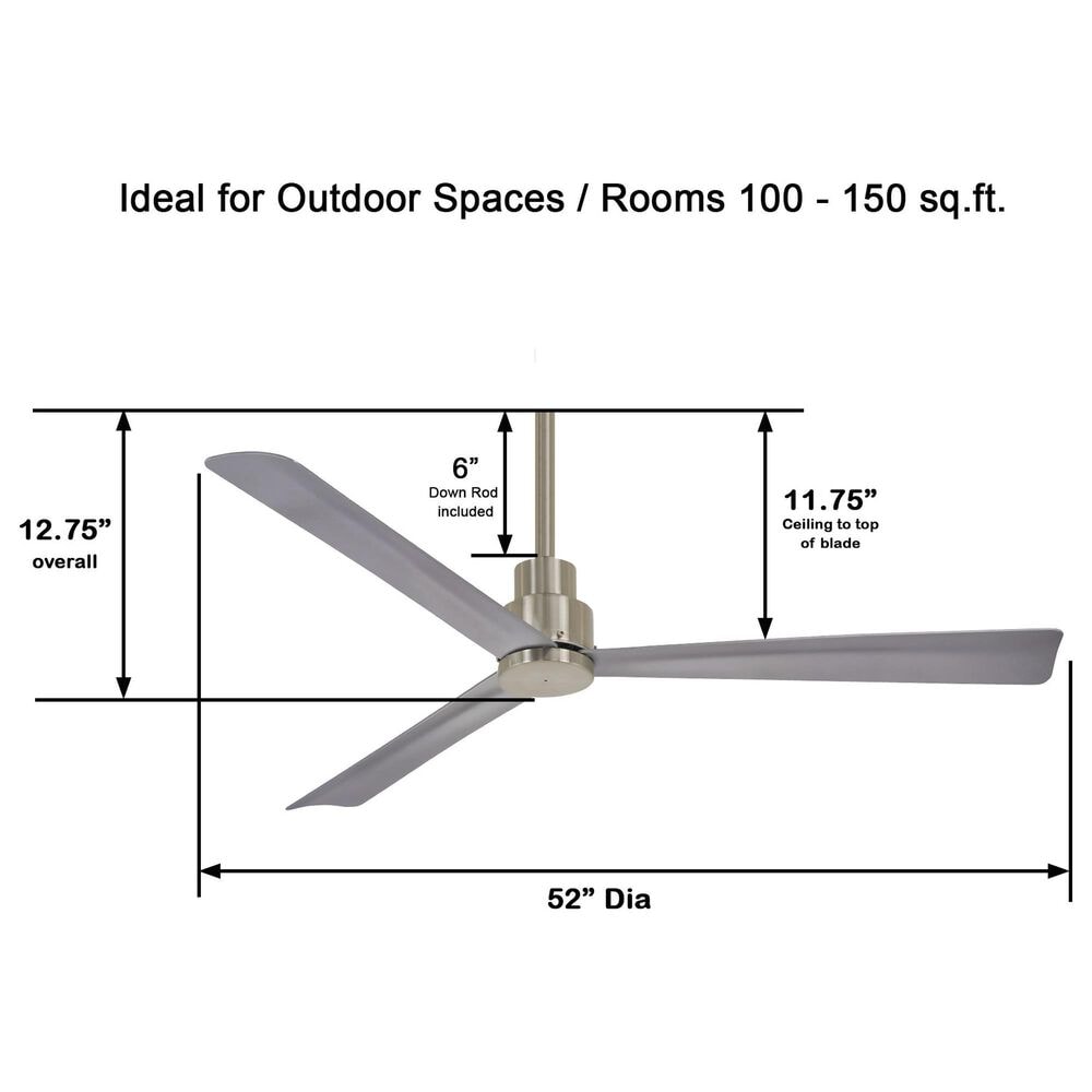 Minka-Aire Simple 52" Indoor/Outdoor Ceiling Fan in Brushed Nickel Wet, , large