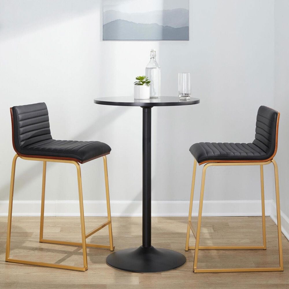 Lumisource Mason Mara Counter Stool with Black Cushion in Gold and Walnut &#40;Set of 2&#41;, , large