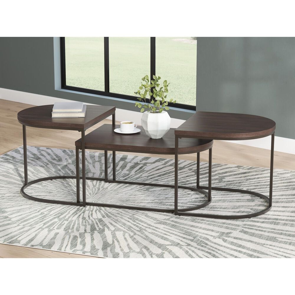 Ashley Vanmore Occasional Table Set in Dark Brown and Bronze &#40;Set of 3&#41;, , large