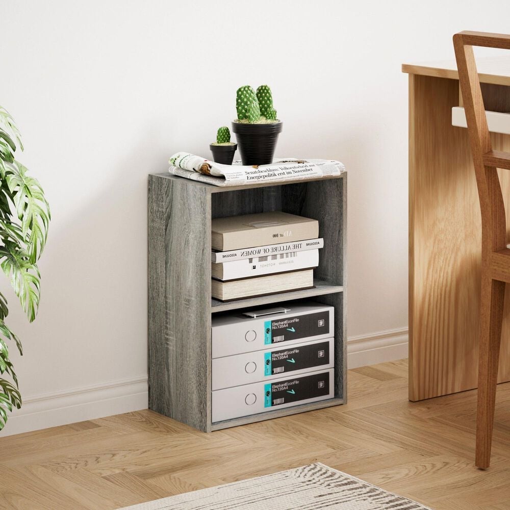 HOMLUX 2-Tier Cube Compact Storage Shelf Organizer Bookcase in French Oak, , large