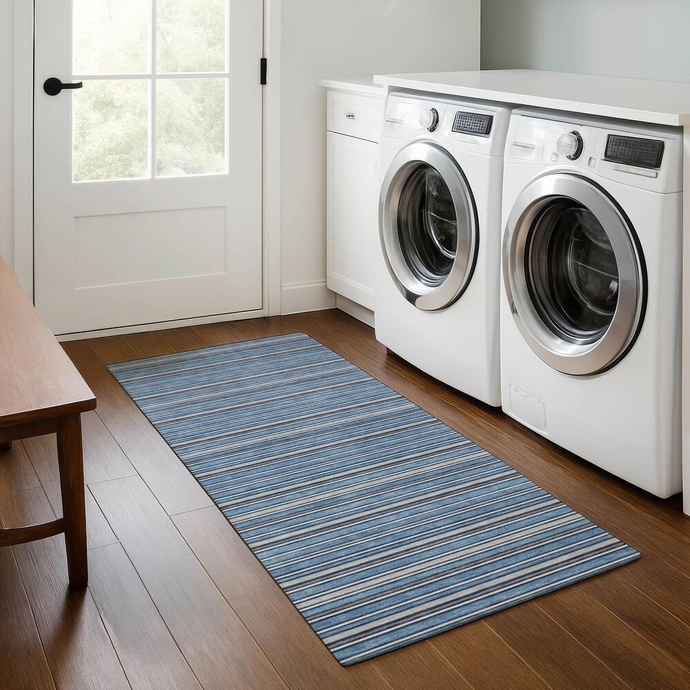 Dalyn Rug Company Soft Essentials Striped Denim 2'3" x 7'6" Indoor/Outdoor Runner, , large