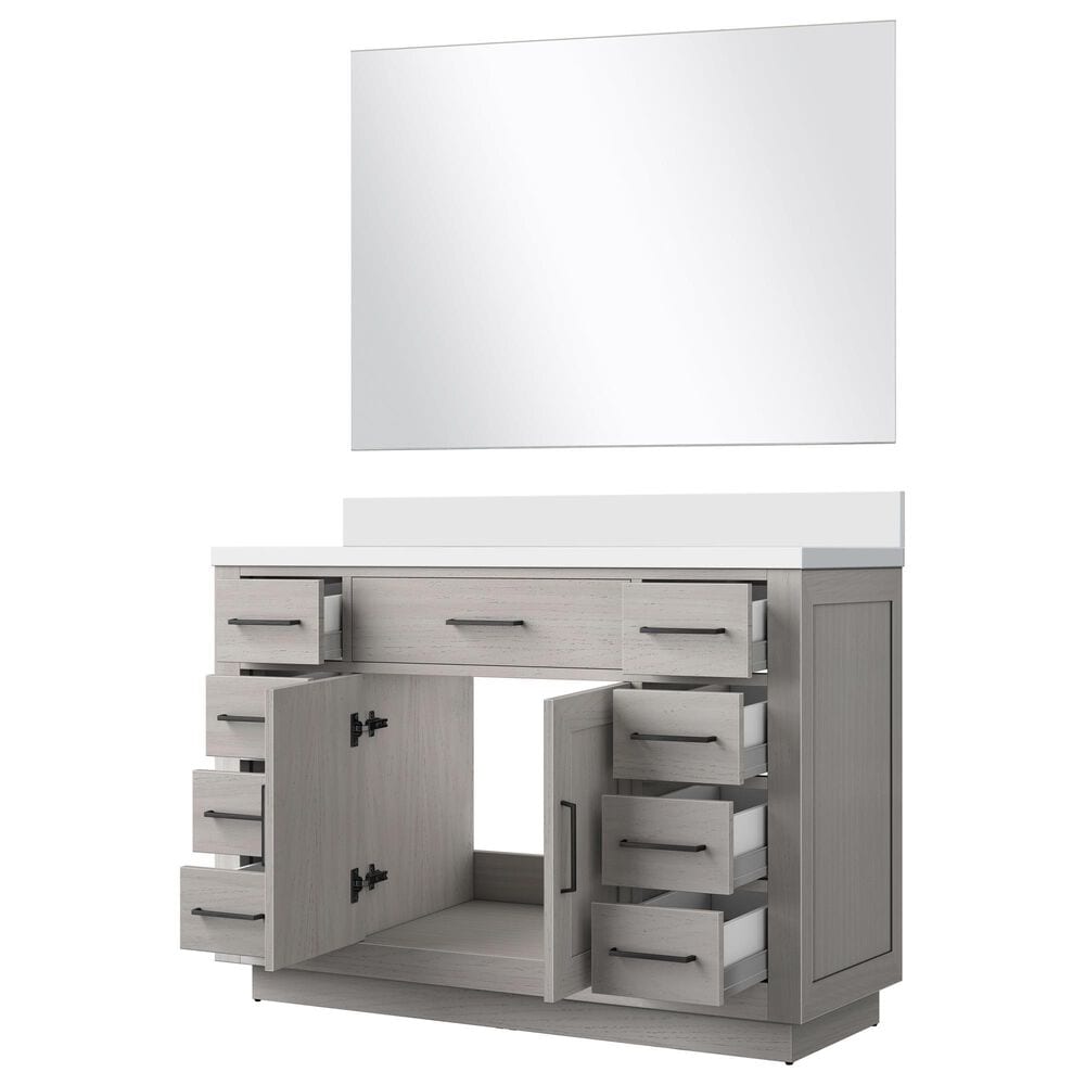 Lexora Home Abbey 48&quot; Single Bathroom Vanity in Black Oak with 2 cm White Quartz Top, Rectangular Sink and 46&quot; Mirror, , large