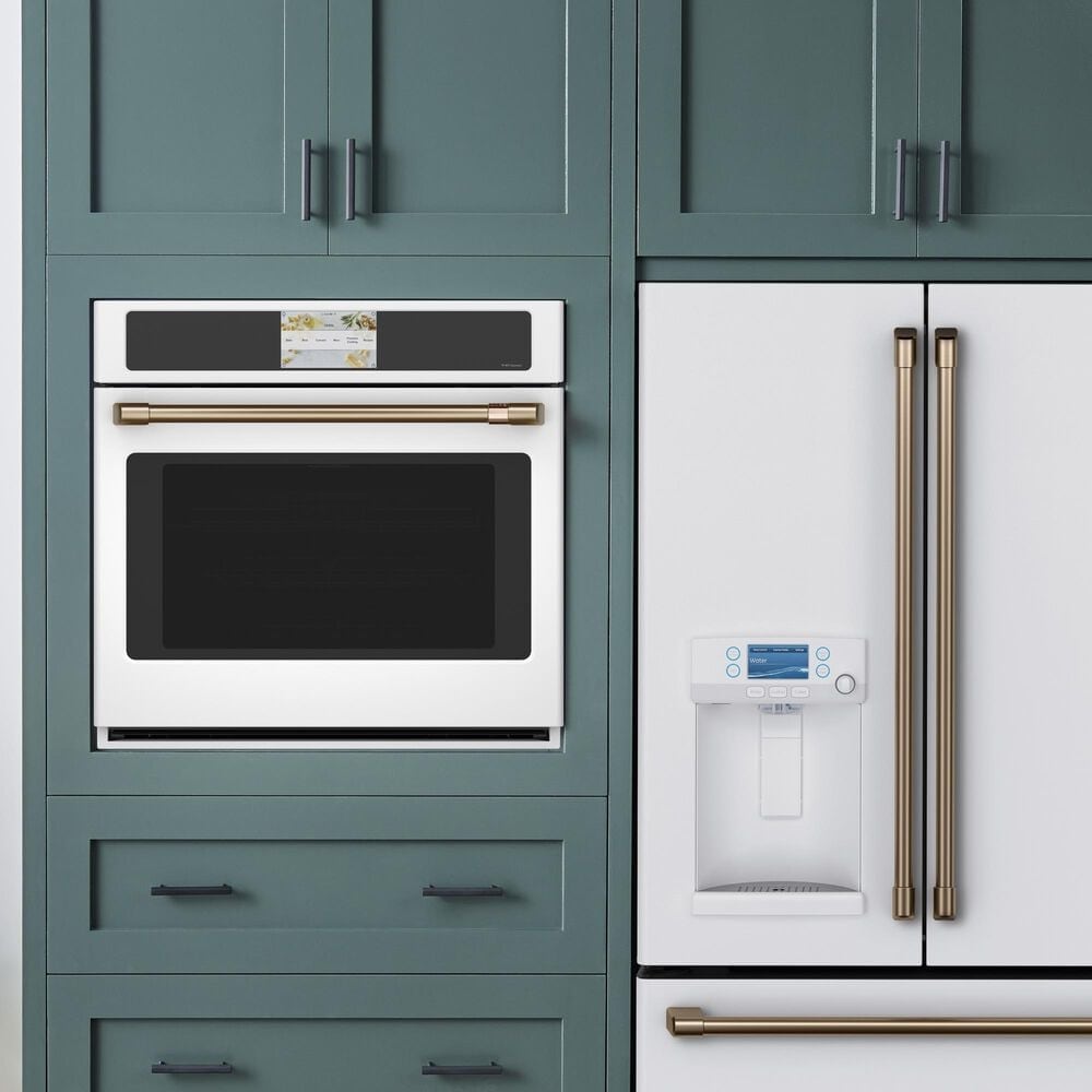 Cafe 30&#39;&#39; Built-In Convection Single Wall Oven with Brushed Bronze Handle in Matte White, , large