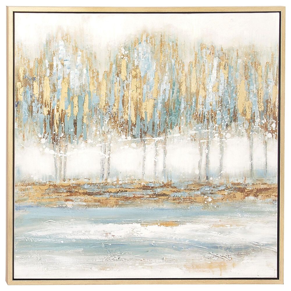 Maple and Jade 39" x 39" Lakeside Canvas Wall Art in Brown, Blue and Yellow, , large
