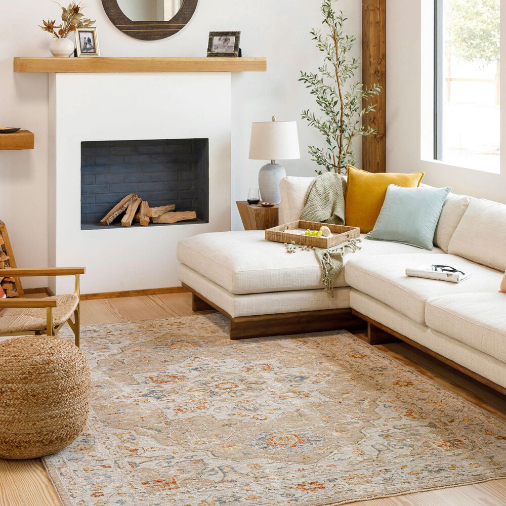 Surya Reina Tan, Light Gray, Medium Gray, Cream, Light Brown, Denim, Rust and Mustard 7'10" x 10'2" Area Rug, , large