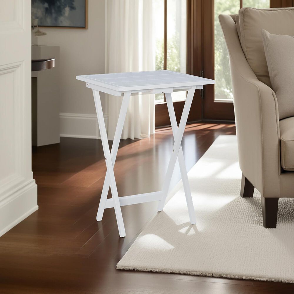 Linon Home Decor Lisbon Folding TV Tray Table Set with Stand in White (Set of 4), , large