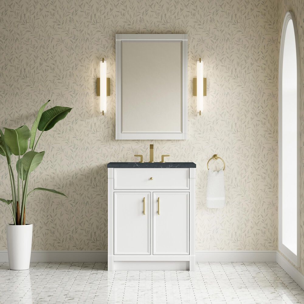 James Martin Bellshire 30" Single Bathroom Vanity in Bright White with 3 cm Charcoal Soapstone Silestone Top and Rectangular Sink, , large
