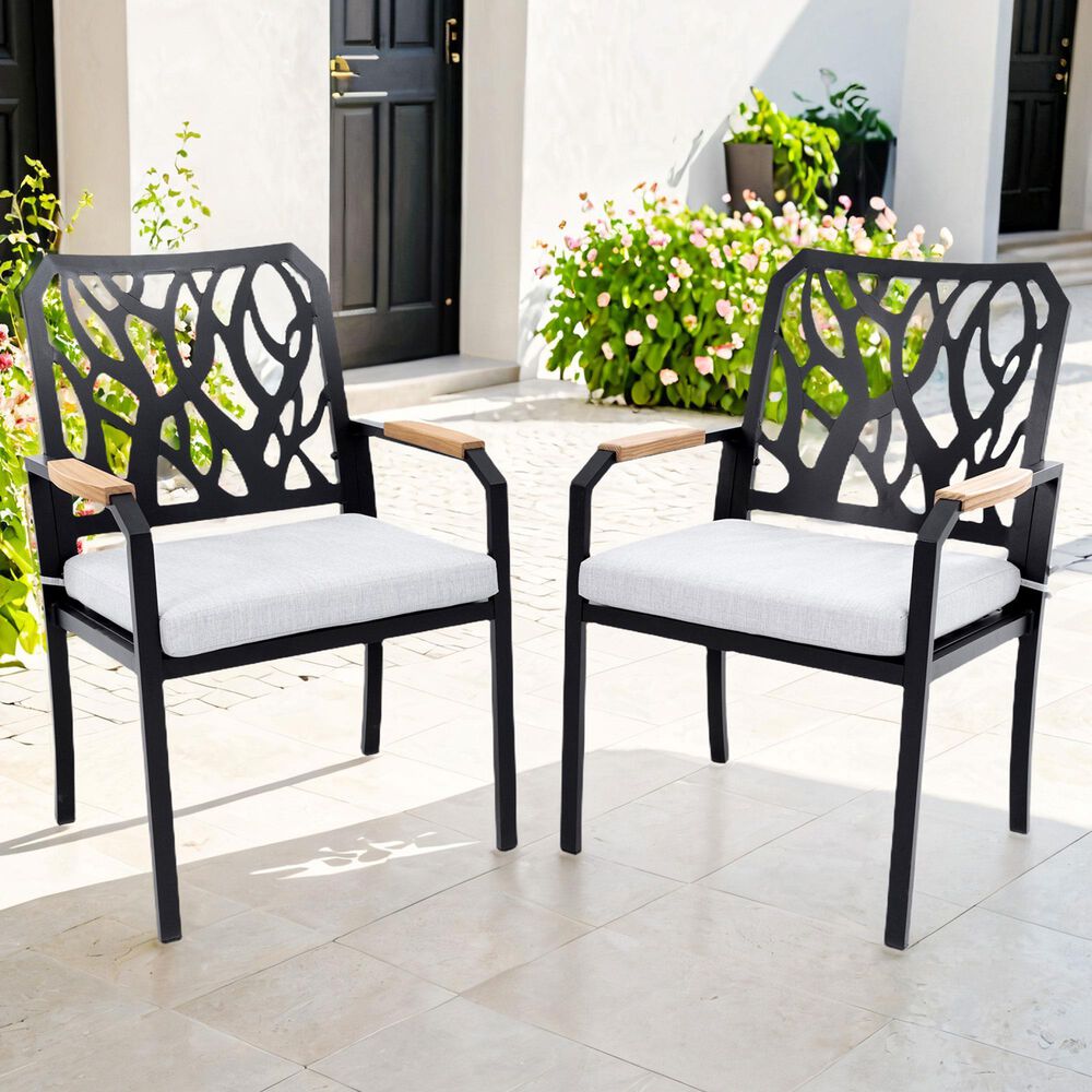 Hearth and Haven Patio Dining Chair with Branch-Like Backrest in Bourbon Brown &#40;Set of 2&#41;, , large