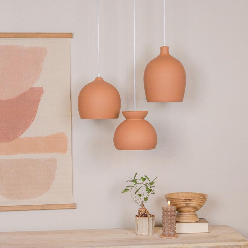 Creative Coop Sienna 1-Light Large Pendant with Terra Cotta Shape in White, , large