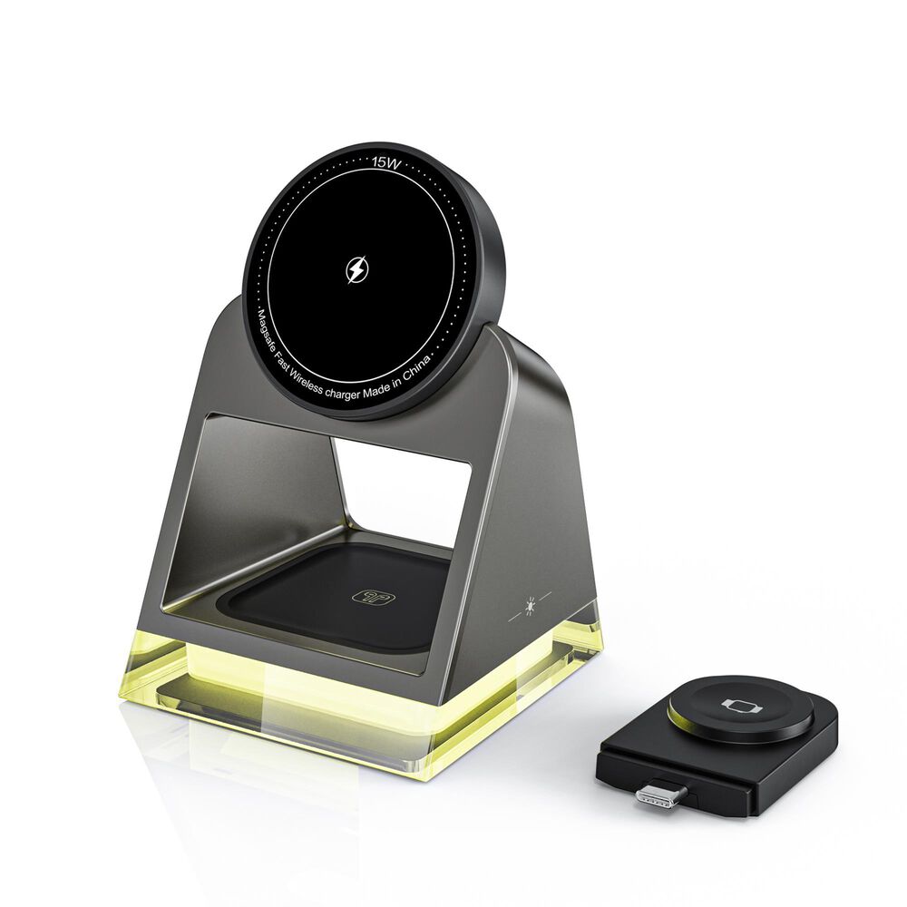POM Gear 4 in 1 Metal Wireless Charging Stand (15w + 5w + 3w) & Touch Nightlight, , large