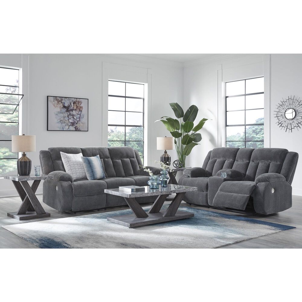 Ashley Observation Power Reclining Sofa with Drop Down Table in Steel Velvet, , large