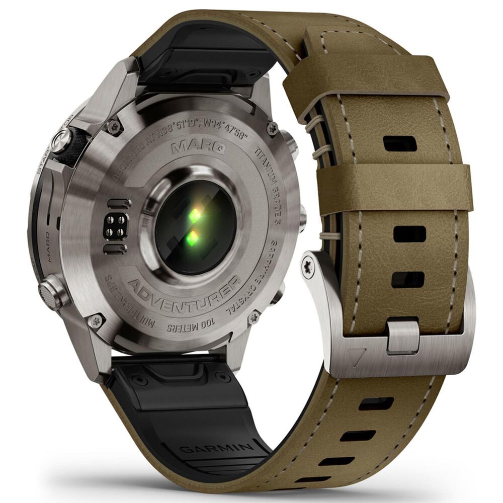 Garmin MARQ 2 Adventurer AMOLED Smartwatch Silver Grade 5 Titanium Bezel Case with Brown Leather Band, , large
