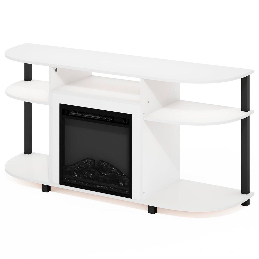 HOMLUX 47" Curved TV Stand with Electric Fireplace in White and Black, , large