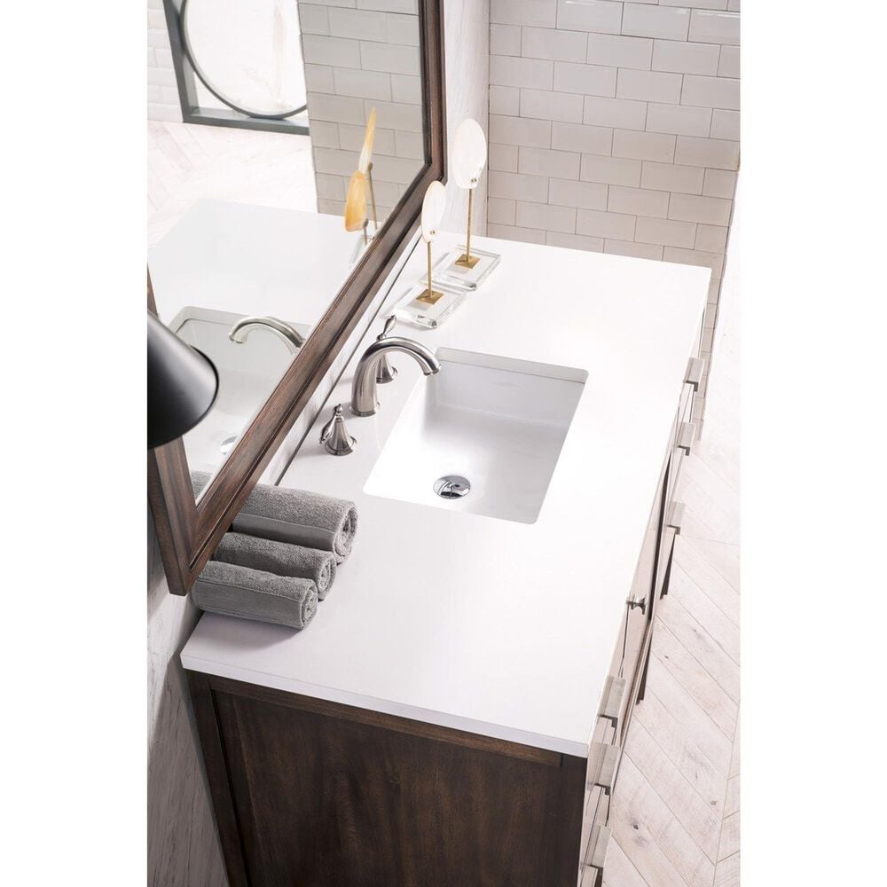 James Martin Vanities Addison 48&quot; Single Bathroom Vanity in Mid Century Acacia with 3 cm White Zeus Quartz Top and Rectangular Sink, , large