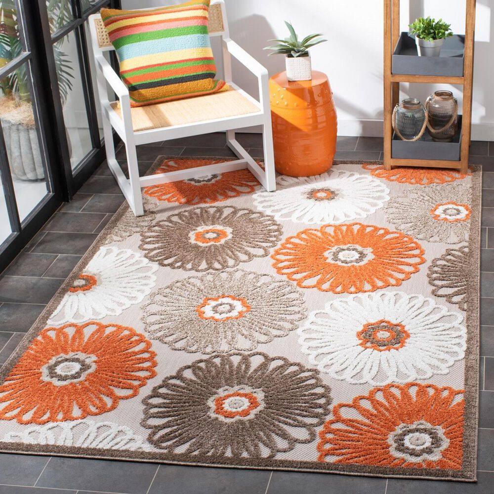 Safavieh Cabana CBN676C 4&#39;5&quot; x 6&#39;5&quot; Beige and Orange Indoor/Outdoor Area Performance Rug, , large