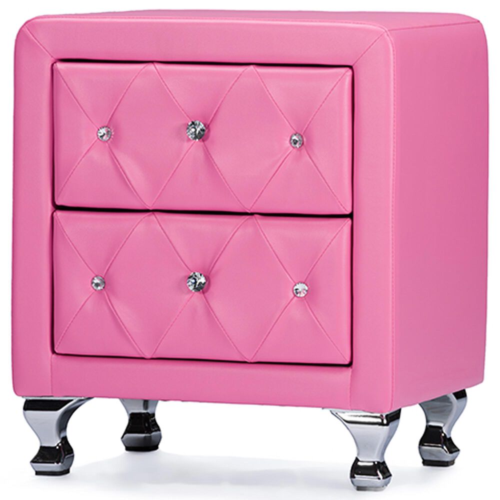 Baxton Studio Stella 2-Drawer Upholstered Nightstand in Pink, , large