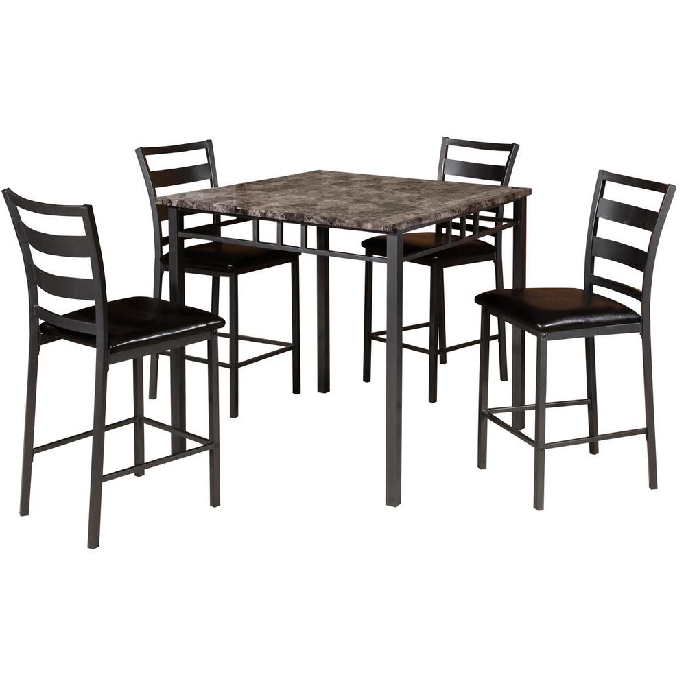 Titanic Furniture Pub Table And 4 Chairs In Faux Gray Marble Nebraska Furniture Mart