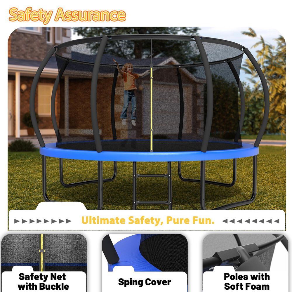 HOMLUX 12' Outdoor Trampoline with Enclosure Net and Ladder in Blue, , large
