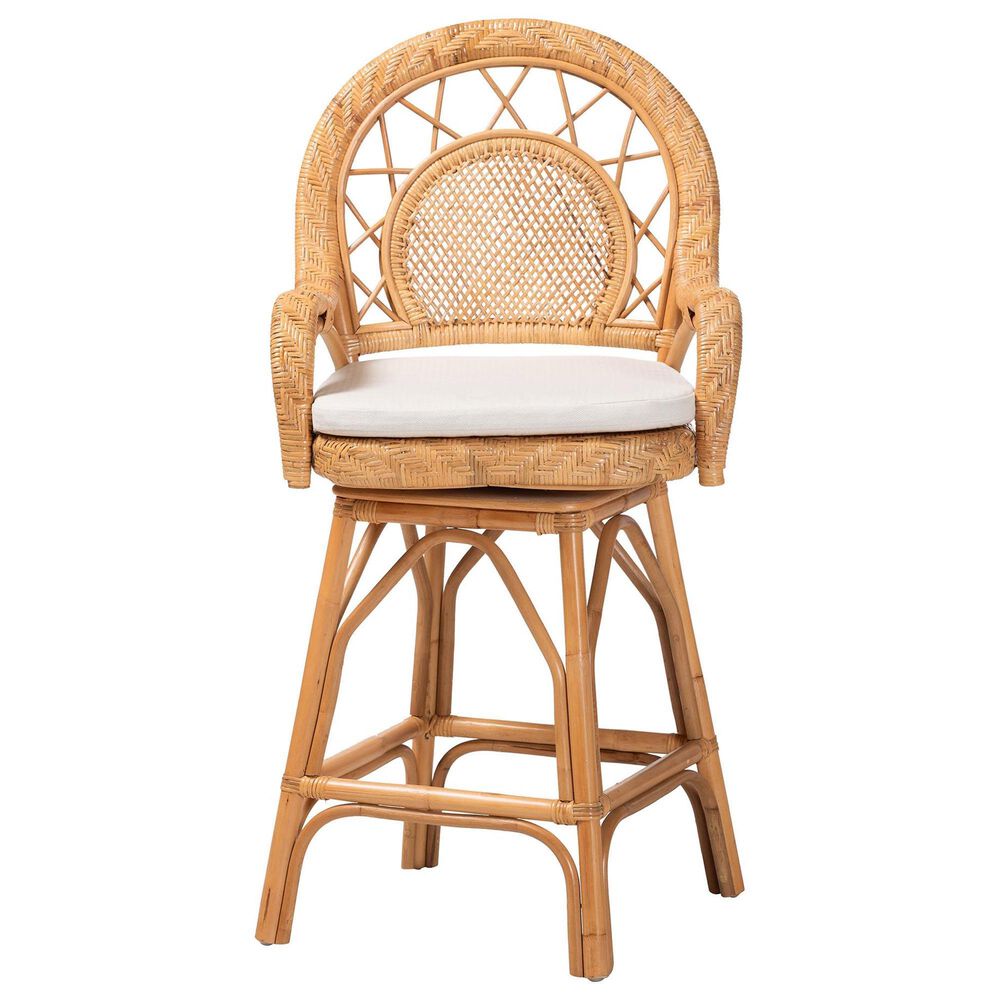Baxton Studio Adam Swivel Counter Stool in Light Honey, , large