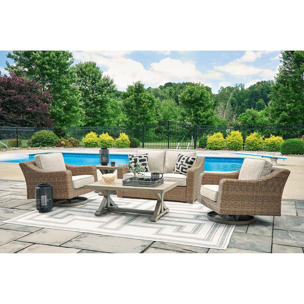 Ashley Beachcroft Patio Rectangular Cocktail Table in Beige, , large
