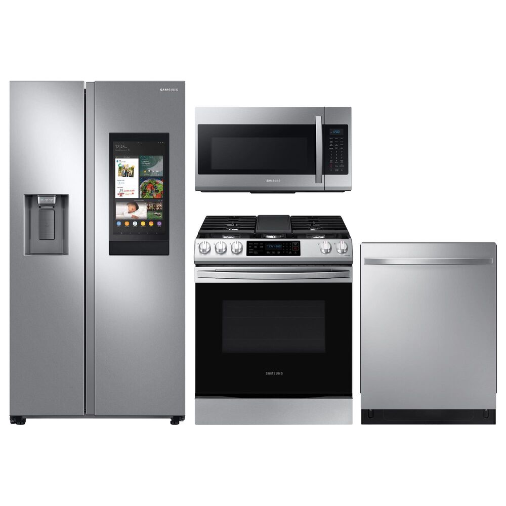Samsung 4-Piece Kitchen Package with 22 Cu. Ft. Side-by-Side Refrigerator and Bar Handle Dishwasher in Stainless Steel, , large