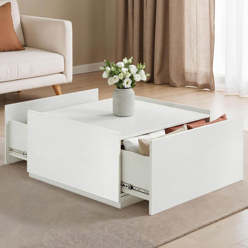 Furniture of America Elovier Coffee Table with Storage Drawers in White, , large