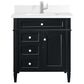 James Martin Vanities Brittany 30" Single Bathroom Vanity in Black Onyx with Single Hole 3 cm White Zeus Quartz Top and Rectangular Sink, , large