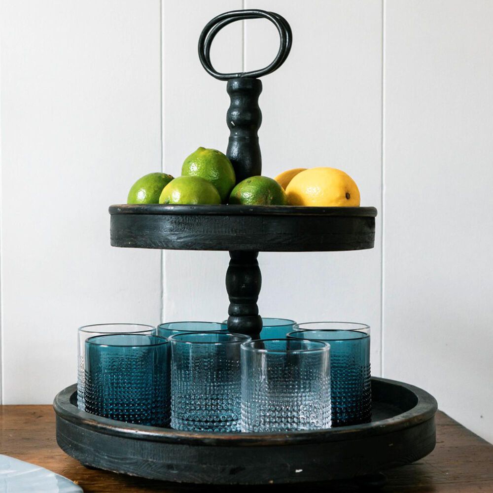 Creative Coop 2-Tier Tray with Metal Handle in Distressed Black, , large