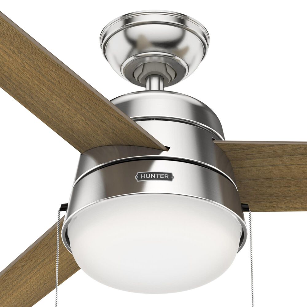 Hunter Aker 52&quot; Ceiling Fan with LED Lights in Brushed Nickel, , large