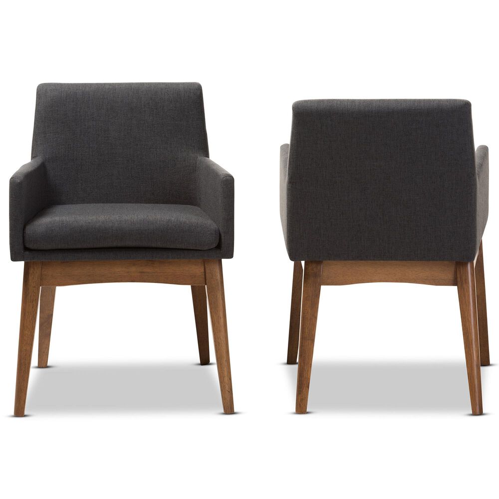 Baxton Studio Nexus Arm Chair with Dark Grey Cushion in Walnut Brown (Set of 2), , large