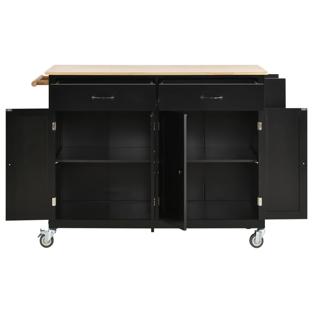 HOMLUX 54" Kitchen Island Cart with Solid Wood Top and Locking Wheels in Black, , large