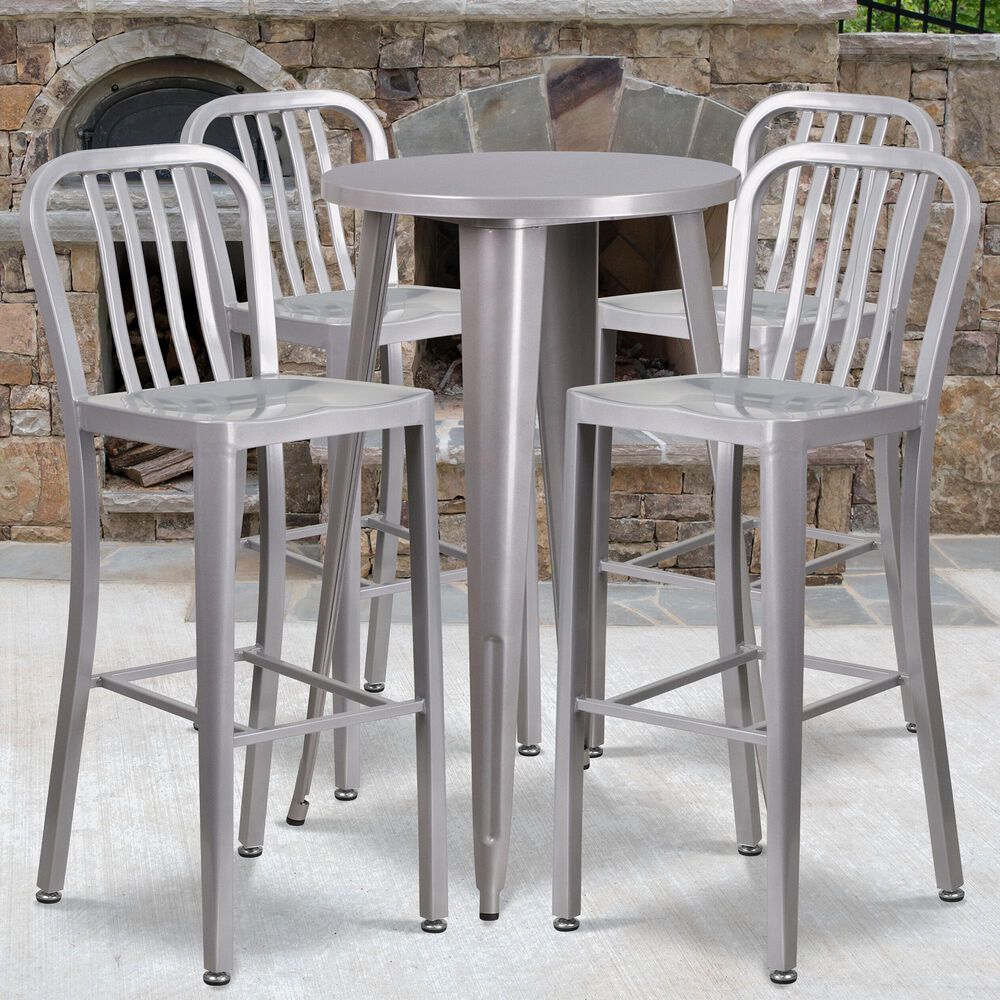 Flash Furniture 5-Piece Metal Bar Table Set in Gray, , large