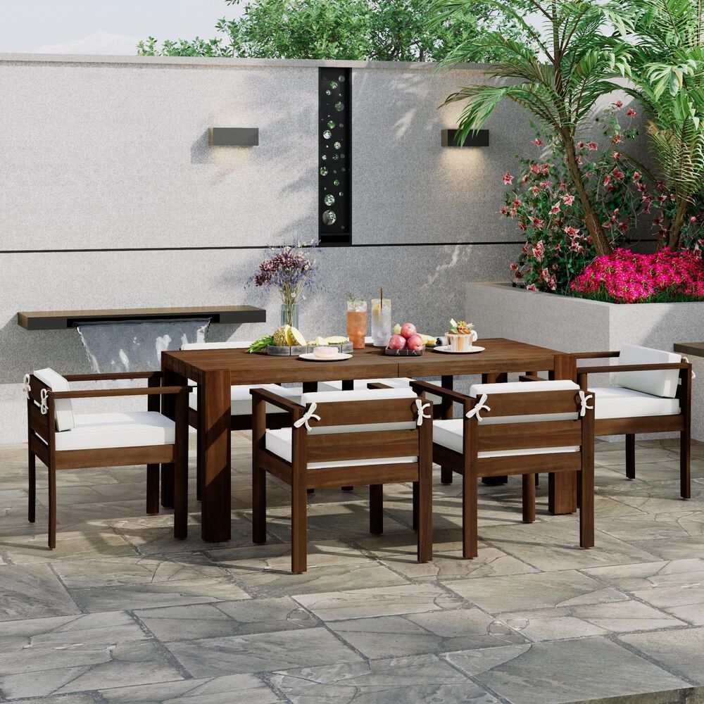 Hearth and Haven 7-Piece Outdoor Dining Set with Beige Cushions in Mocha, , large