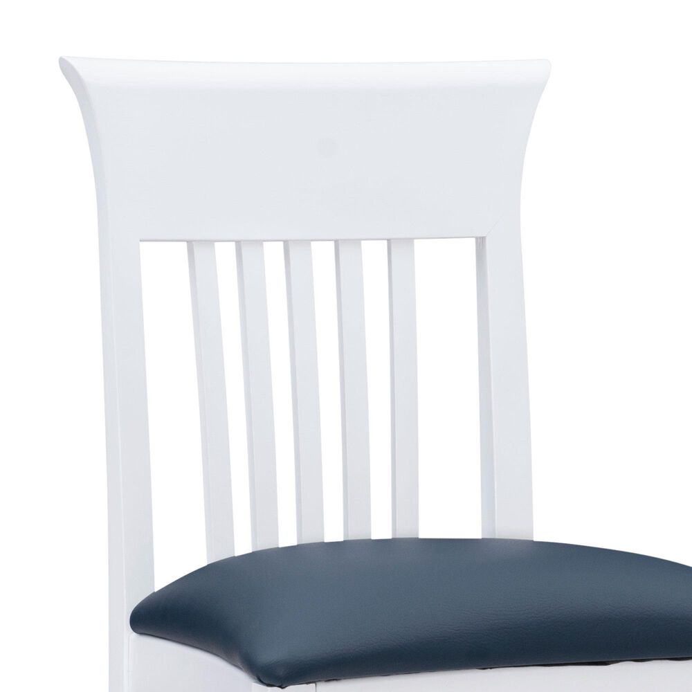 Linon Home Decor Jenny Side Chair with Navy Blue Faux Leather Cushion Seat in White (Set of 2), , large