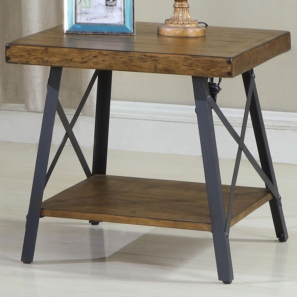 Golden Wave Furniture Chandler End Table in Pine Brown and Steel Gray, , large