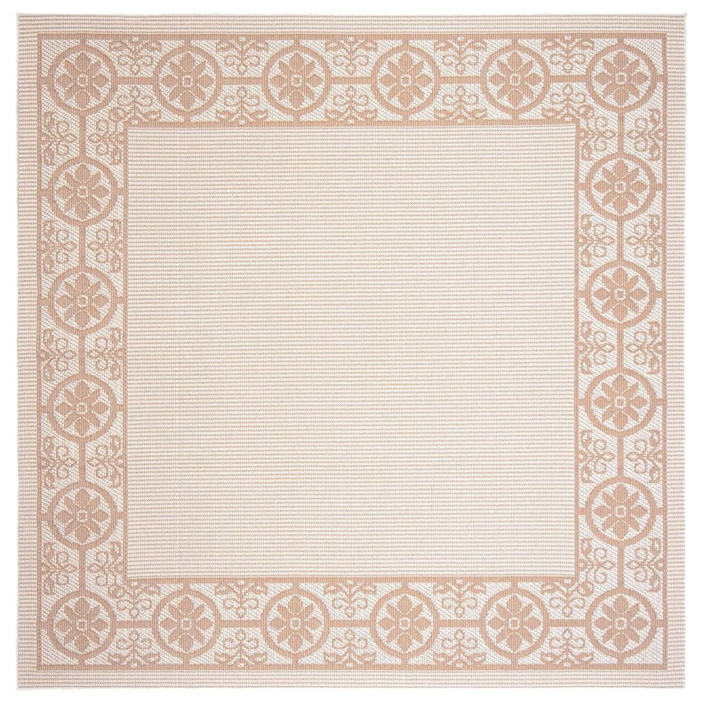 Safavieh Bermuda Floral 6"7" Square Ivory and Beige Indoor/Outdoor Area Performance Rug, , large